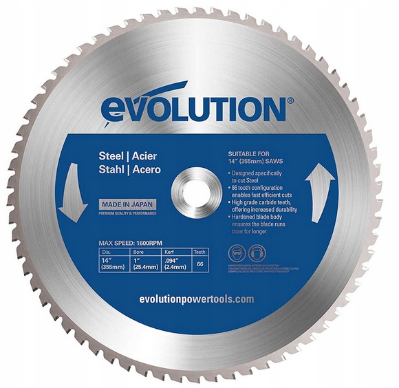 Evolution Oceľový rezný kotúč 355 x 25,4 mm 66 zubov
